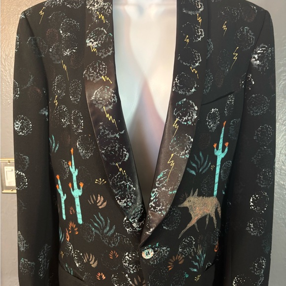 VTG PIERRE CARDIN HAND PAINTED COWBOY ART TUXEDO JACKET - Picture 2 of 16